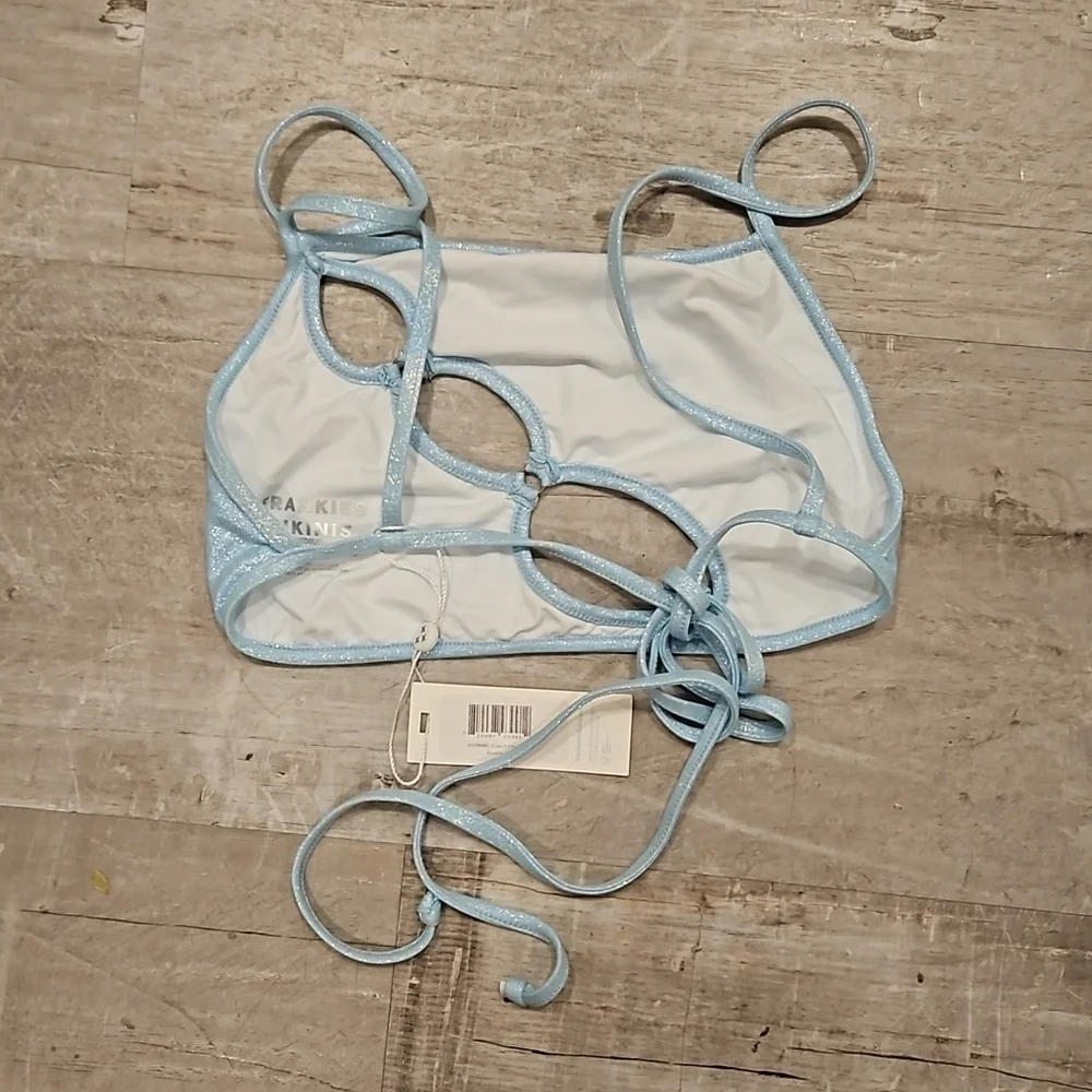 💕FRANKIES BIKINIS💕 Jamilla Iridescent String Top ~ Cloud Chaser Blue M NWT